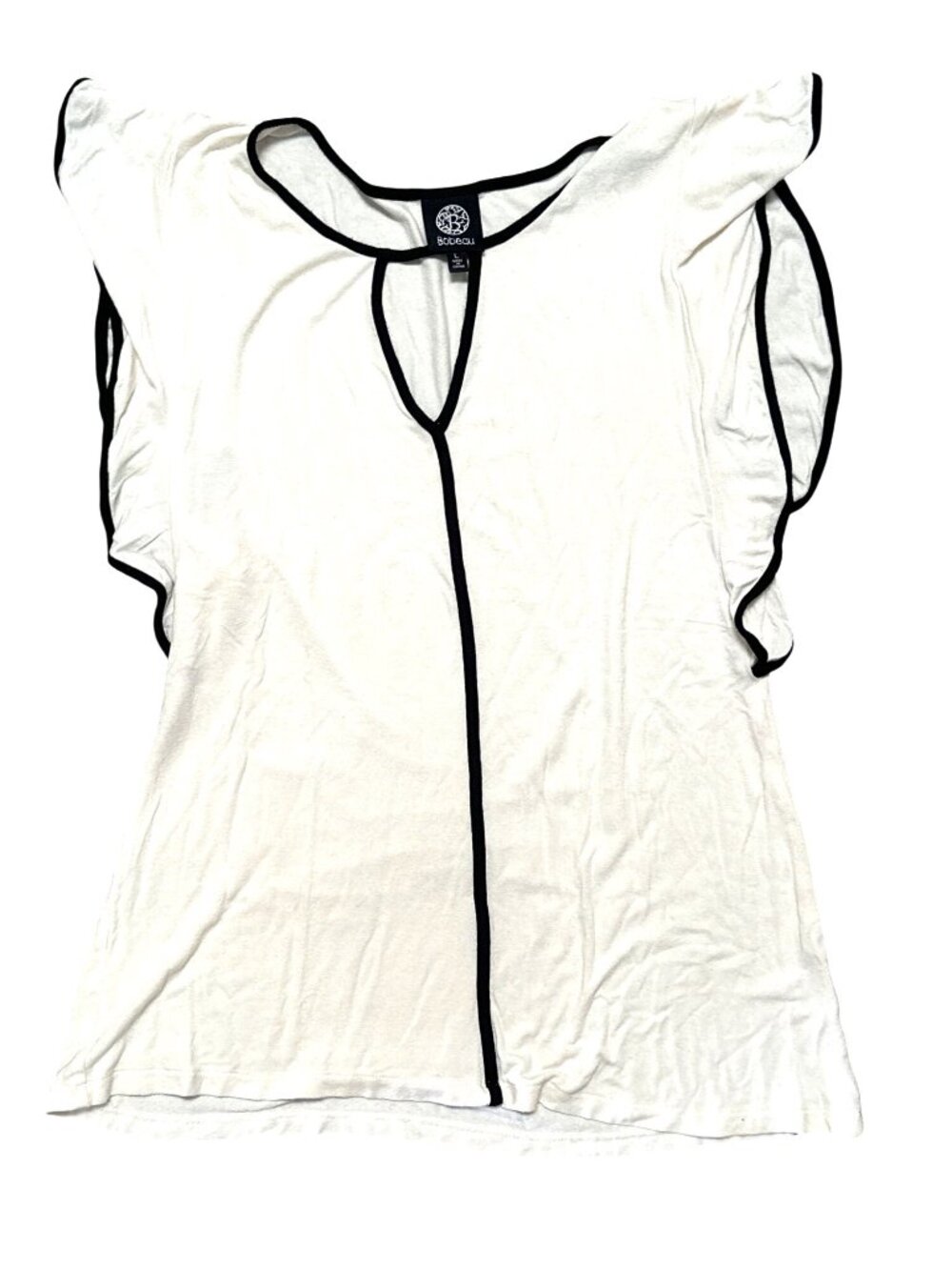 Bobeau Large White Black Ruffle Sleeve Keyhole Tunic Blouse City Chic Monochrome - Picture 9 of 9